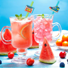 24pcs 80s Theme Reusable Straws for Family Gatherings & Parties