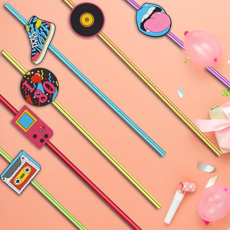 24pcs 80s Theme Reusable Straws for Family Gatherings & Parties
