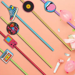 24pcs 80s Theme Reusable Straws for Family Gatherings & Parties
