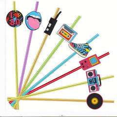 24pcs 80s Theme Reusable Straws for Family Gatherings & Parties