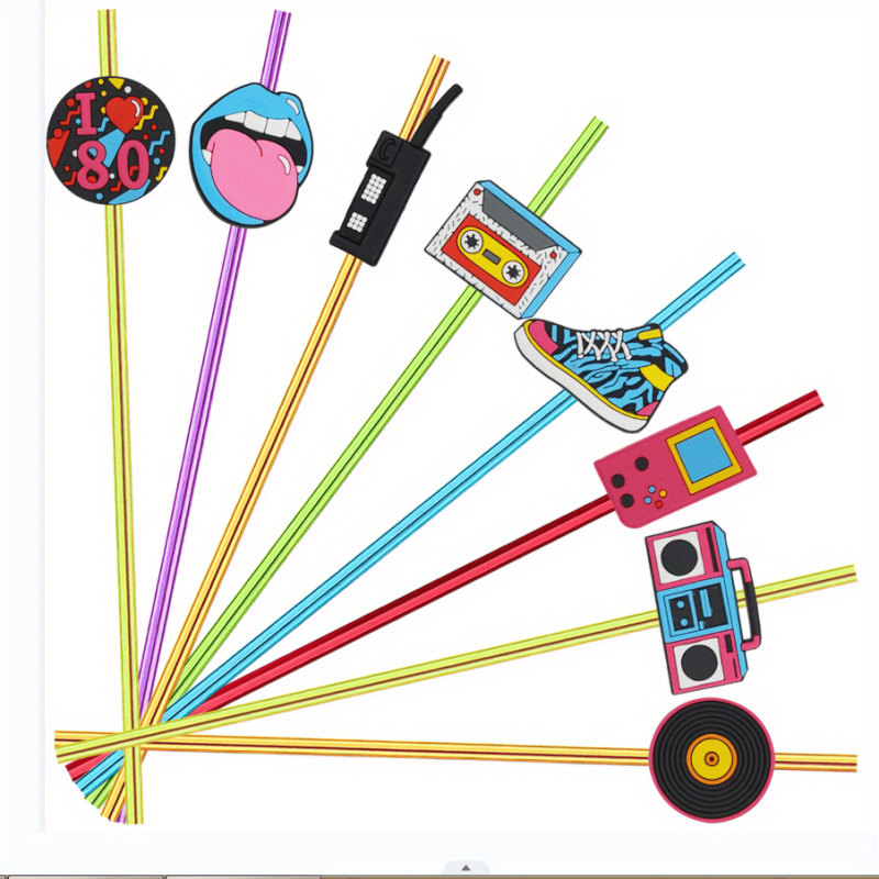 24pcs 80s Theme Reusable Straws for Family Gatherings & Parties
