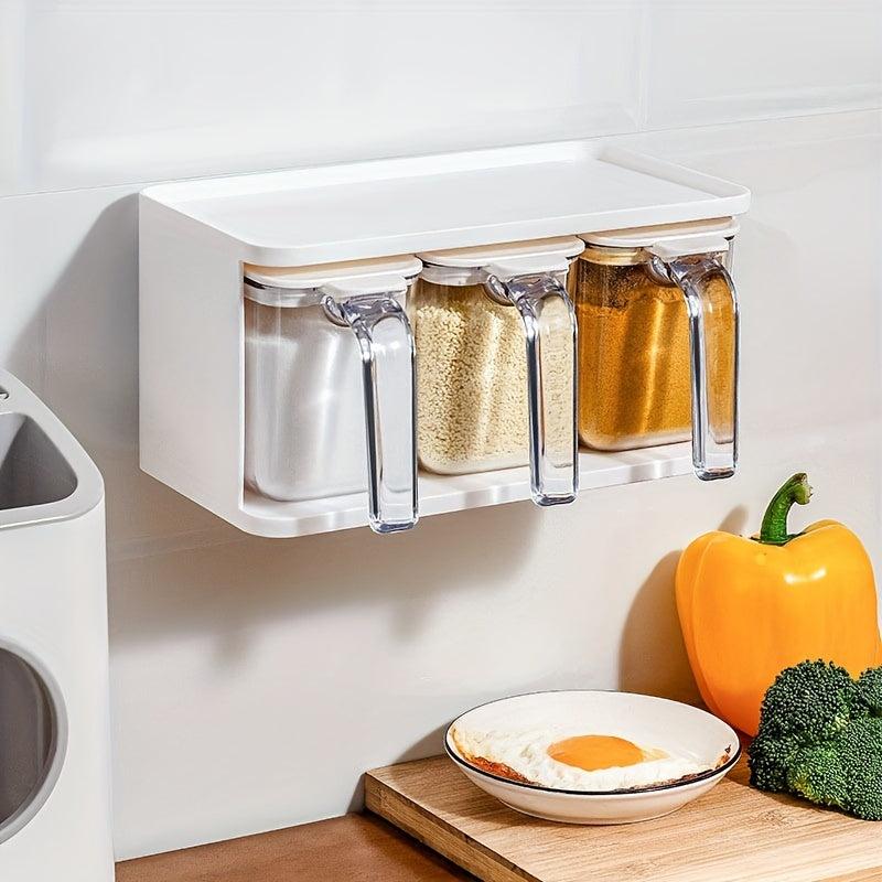 3-Grid Wall Mount Spice Rack with Cruet Jars, Creative Seasoning Storage Set
