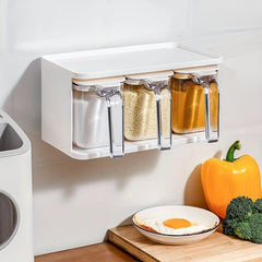 3-Grid Wall Mount Spice Rack with Cruet Jars, Creative Seasoning Storage Set