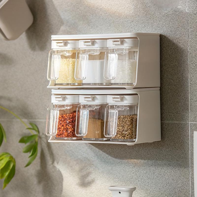 3-Grid Wall Mount Spice Rack with Cruet Jars, Creative Seasoning Storage Set