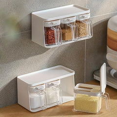 3-Grid Wall Mount Spice Rack with Cruet Jars, Creative Seasoning Storage Set