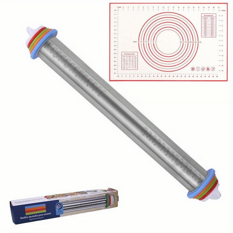 Silicone Baking Mat & Stainless Steel Dough Roller Set