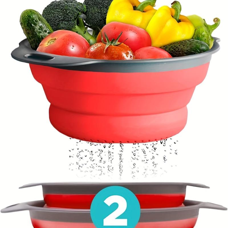 2pcs Silicone Colander Foldable Vegetable Washing Strainer