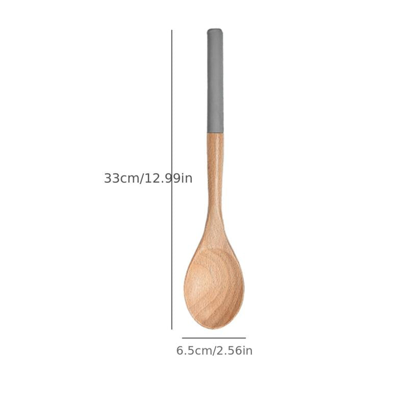 Wooden Spoons for Cooking Beech Wood Utensil with Silicone Handle