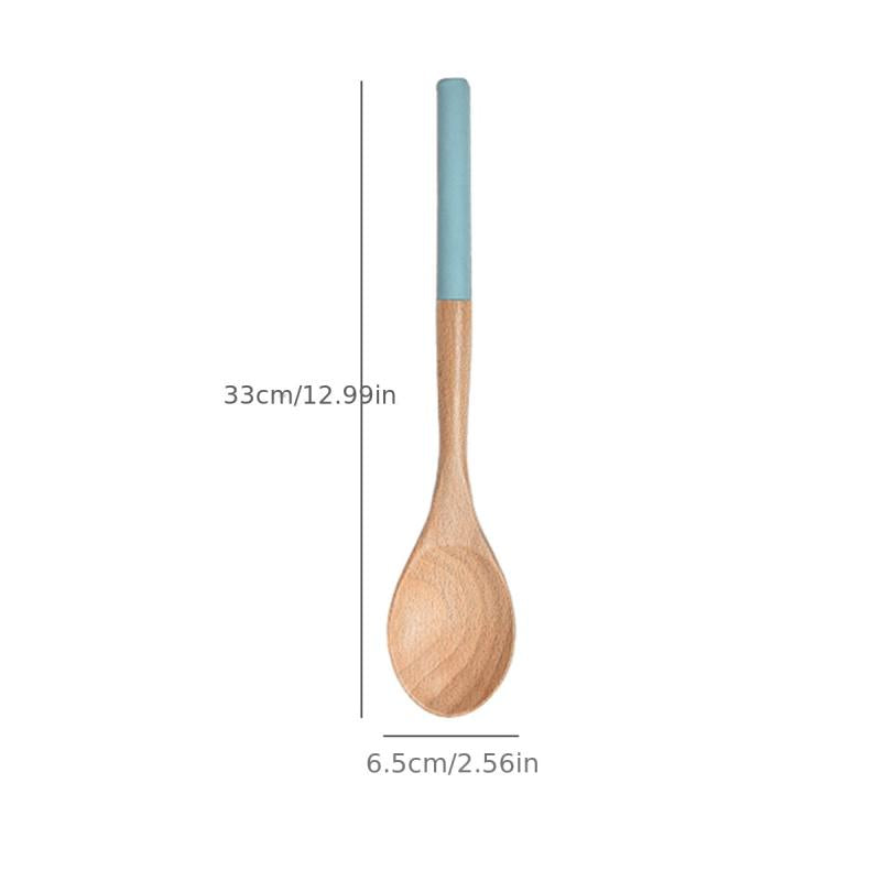 Wooden Spoons for Cooking Beech Wood Utensil with Silicone Handle