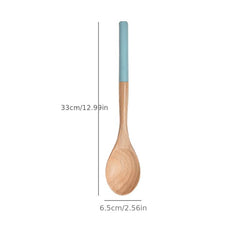 Wooden Spoons for Cooking Beech Wood Utensil with Silicone Handle