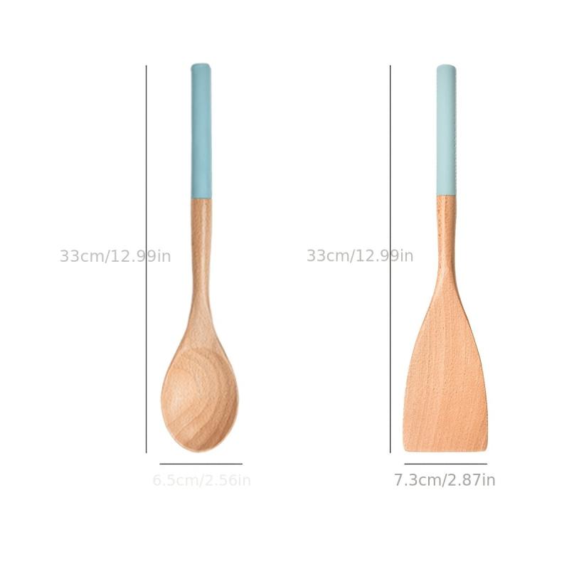 Wooden Spoons for Cooking Beech Wood Utensil with Silicone Handle