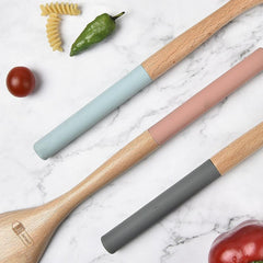 Wooden Spoons for Cooking Beech Wood Utensil with Silicone Handle