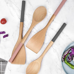 Wooden Spoons for Cooking Beech Wood Utensil with Silicone Handle