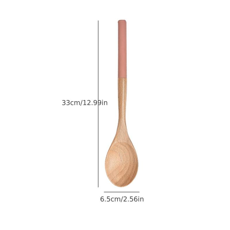Wooden Spoons for Cooking Beech Wood Utensil with Silicone Handle
