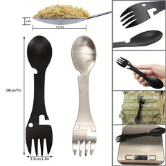 5in1 Stainless Steel Camping Spoon Fork Opener Tool