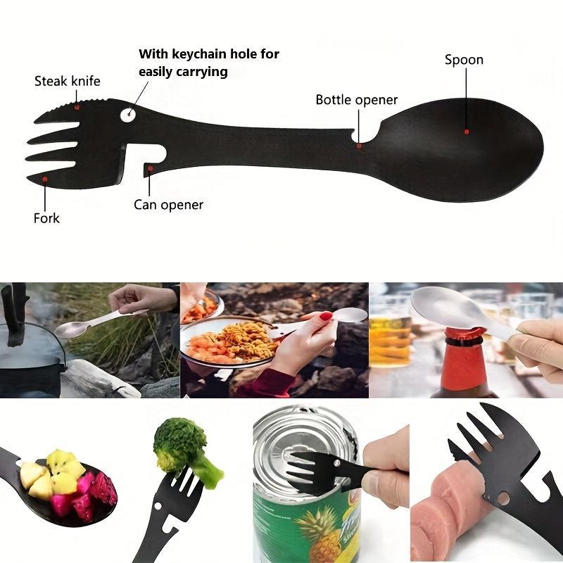 5in1 Stainless Steel Camping Spoon Fork Opener Tool