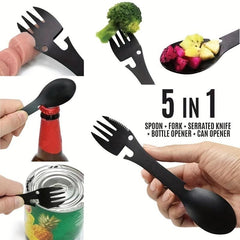 5in1 Stainless Steel Camping Spoon Fork Opener Tool