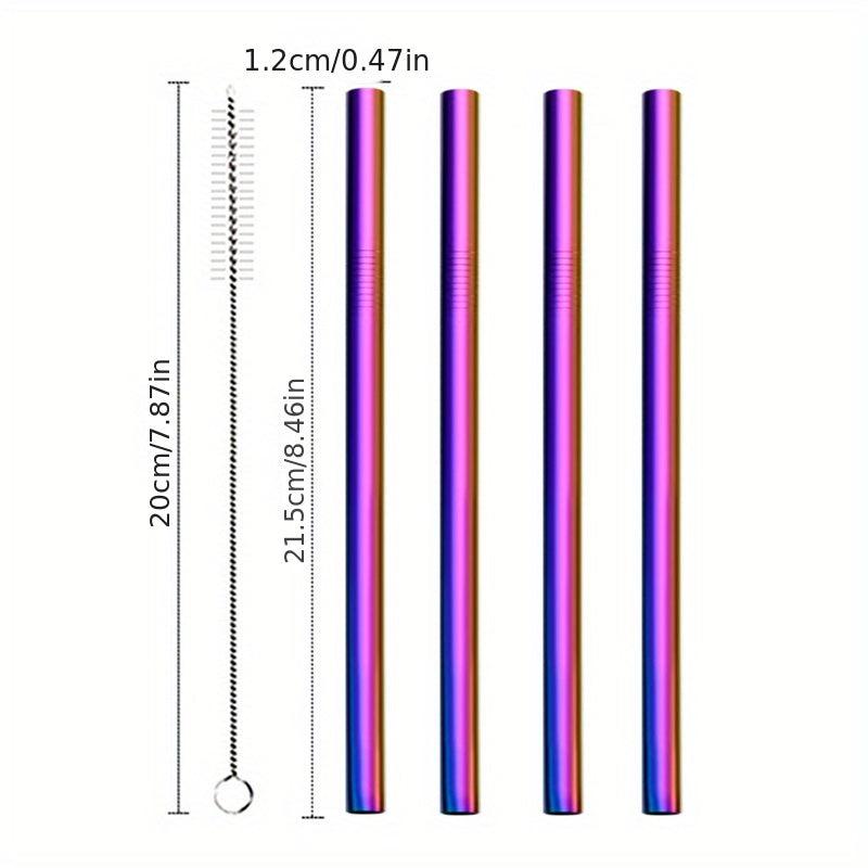 5pcs Stainless Steel Straws Set, Bubble Tea Straw with Brush
