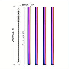 5pcs Stainless Steel Straws Set, Bubble Tea Straw with Brush