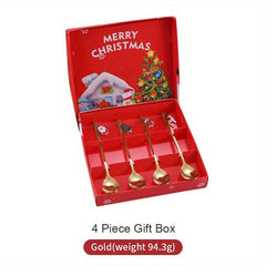 4pcs Christmas Spoon Set Stainless Steel Coffee Fruit Soup Gift