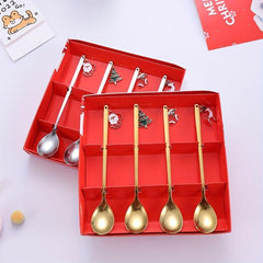 4pcs Christmas Spoon Set Stainless Steel Coffee Fruit Soup Gift