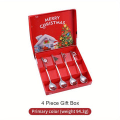 4pcs Christmas Spoon Set Stainless Steel Coffee Fruit Soup Gift