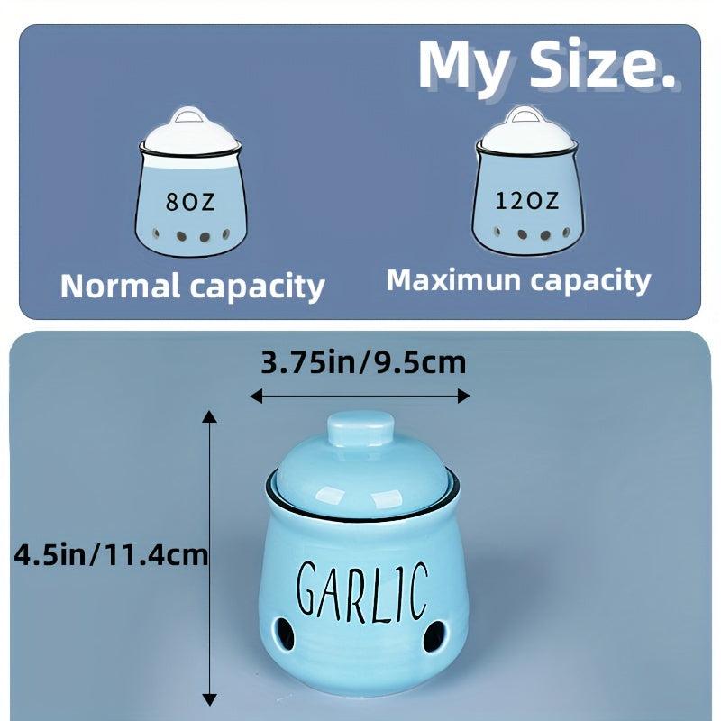 Ceramic Garlic Keeper with Bamboo Lid - Countertop Garlic Storage