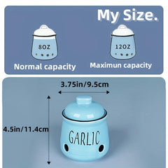 Ceramic Garlic Keeper with Bamboo Lid - Countertop Garlic Storage