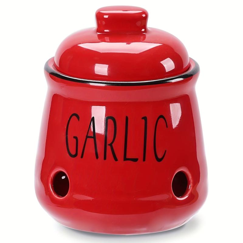 Ceramic Garlic Keeper with Bamboo Lid - Countertop Garlic Storage