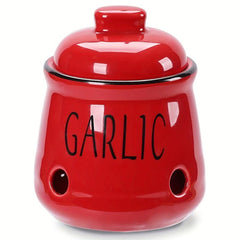 Ceramic Garlic Keeper with Bamboo Lid - Countertop Garlic Storage