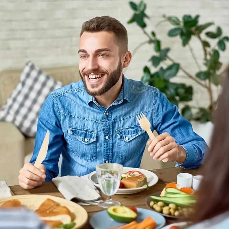 300pcs Disposable Wooden Cutlery Set - Wooden Fork, Spoon, Cutlery
