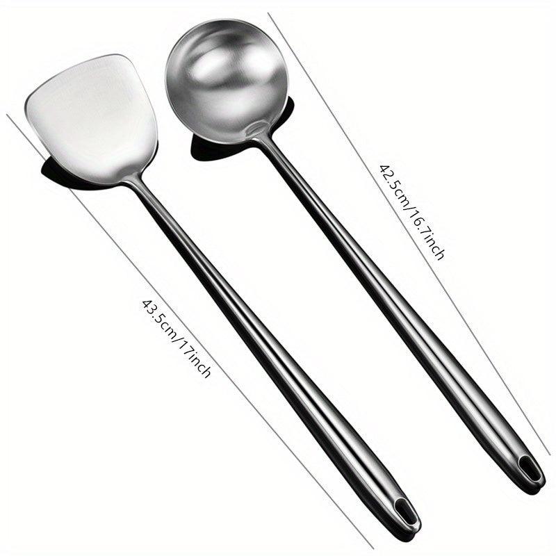 Stainless Steel Kitchen Utensils Set - Wok Spatula & Ladle Frying Spoon