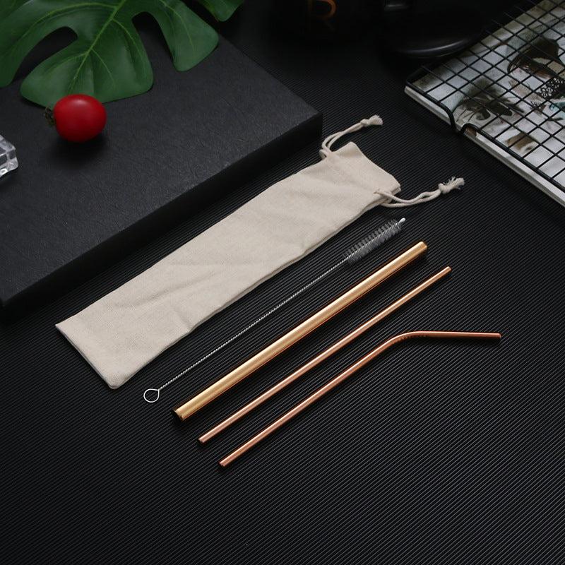 4pcs Stainless Steel Straws with Cloth Bag - Eco Friendly
