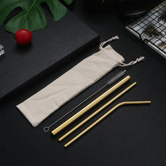 4pcs Stainless Steel Straws with Cloth Bag - Eco Friendly
