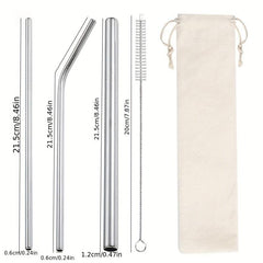 4pcs Stainless Steel Straws with Cloth Bag - Eco Friendly