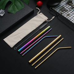4pcs Stainless Steel Straws with Cloth Bag - Eco Friendly