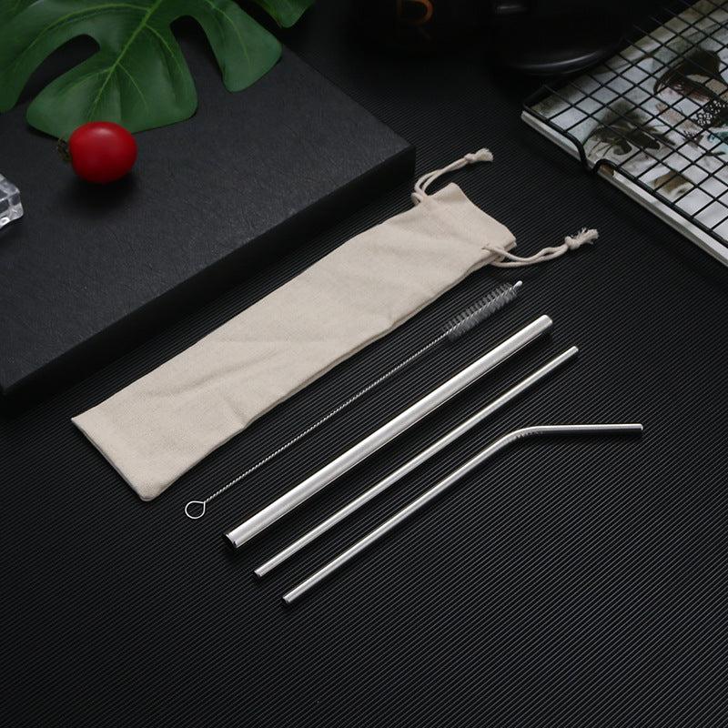 4pcs Stainless Steel Straws with Cloth Bag - Eco Friendly