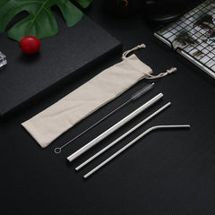 4pcs Stainless Steel Straws with Cloth Bag - Eco Friendly