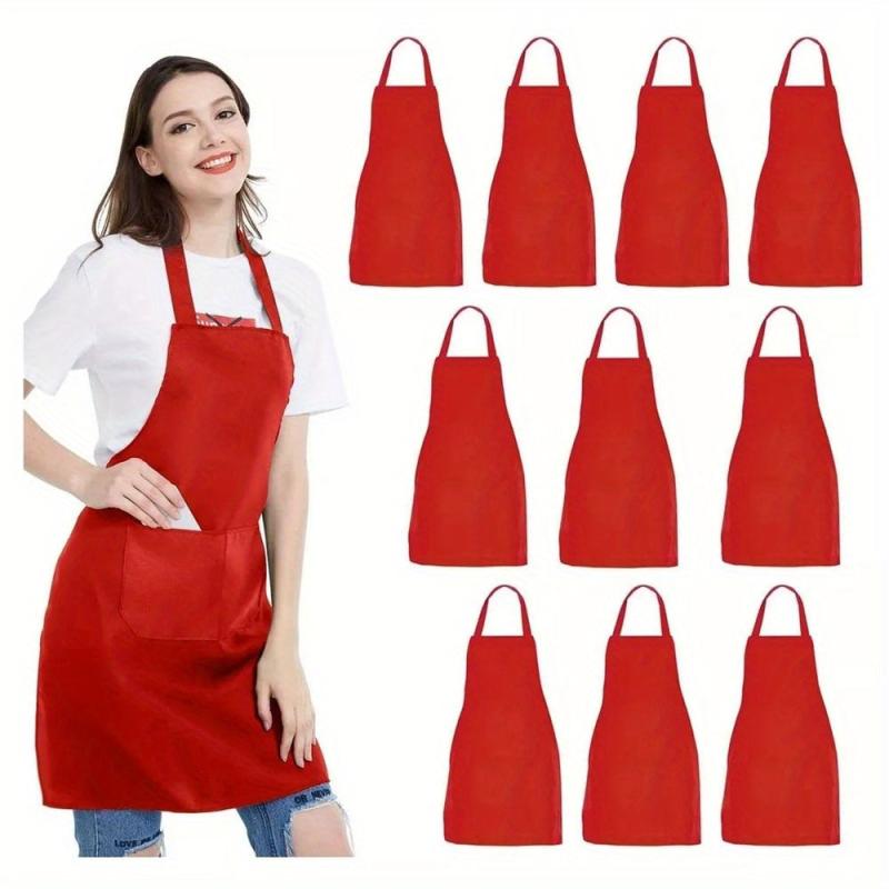 10pcs Polyester Apron Solid Halter Neck Apron Coffee Shop Antifouling Apron