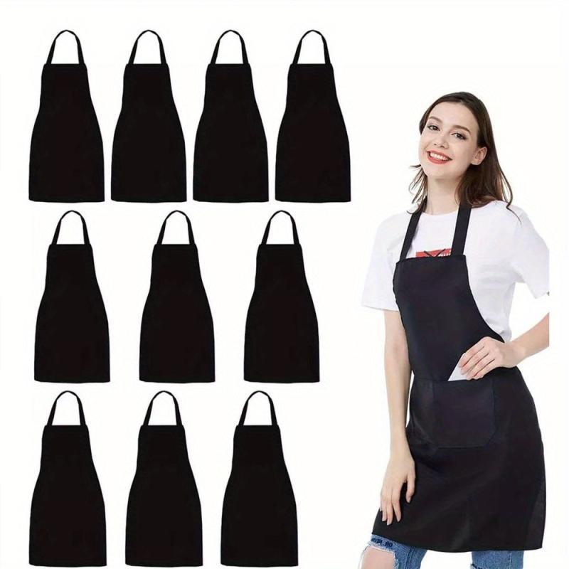 10pcs Polyester Apron Solid Halter Neck Apron Coffee Shop Antifouling Apron