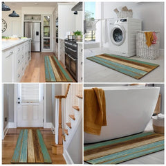 Teal Farmhouse Kitchen Anti Fatigue Mat Non Slip Waterproof Dirt Resist