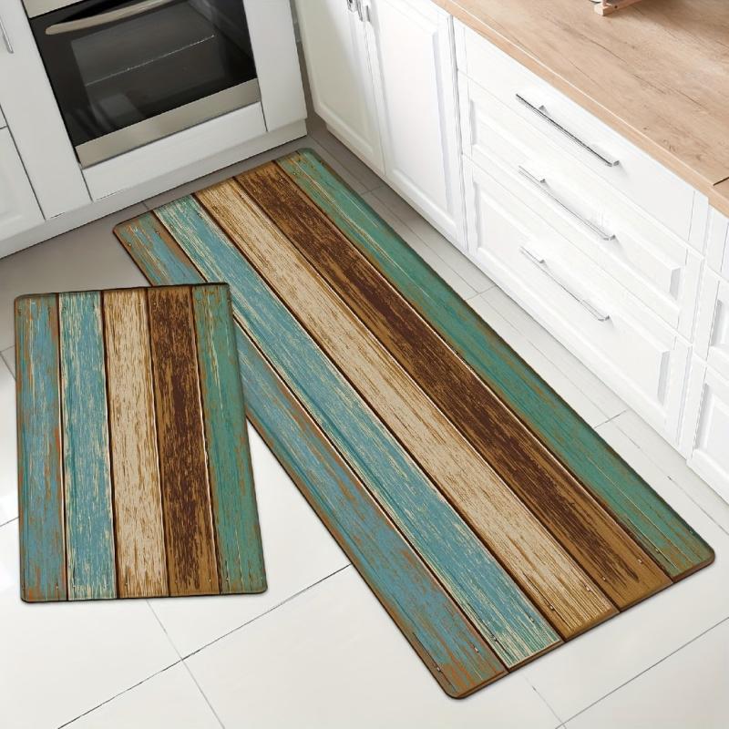 Teal Farmhouse Kitchen Anti Fatigue Mat Non Slip Waterproof Dirt Resist