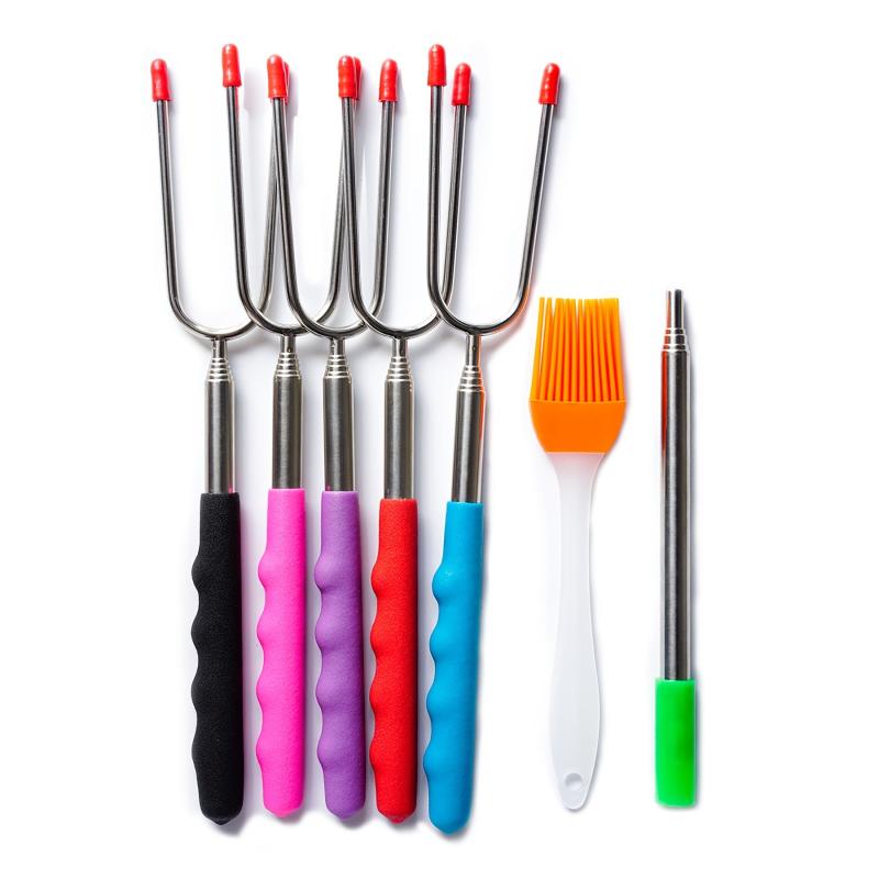 10pcs Roasting Sticks and Fork Set with Silicone Brush and Blow Fire Tube