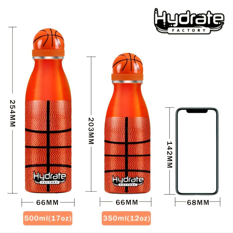 Stainless Steel Insulated Sports Bottle w/ Basketball Texture - Outdoor & Sports
