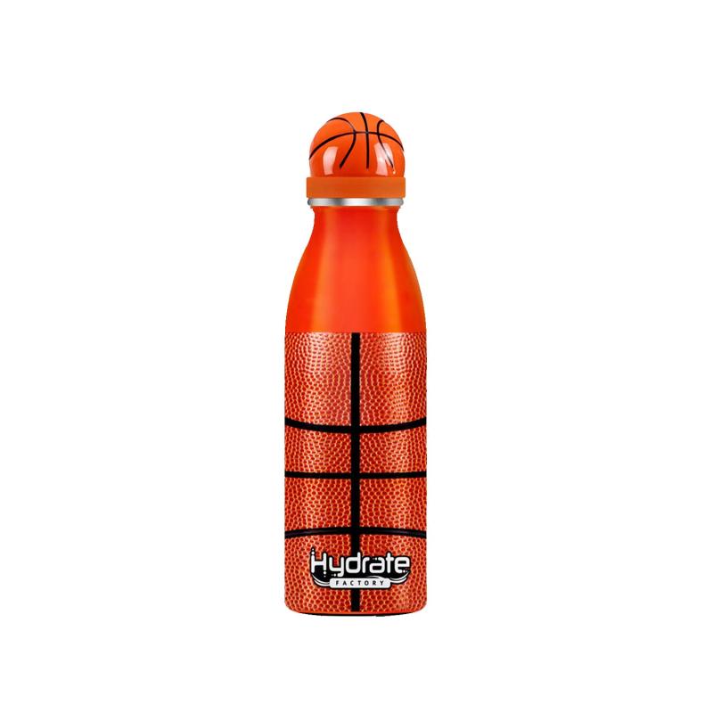 Stainless Steel Insulated Sports Bottle w/ Basketball Texture - Outdoor & Sports