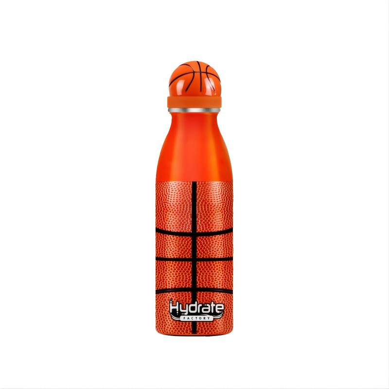 Stainless Steel Insulated Sports Bottle w/ Basketball Texture - Outdoor & Sports