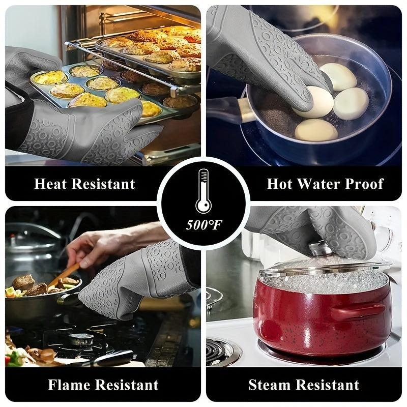 Set of 4 Silicone Oven Mitts & Pot Holders Extra Long Heat Resistant Gloves