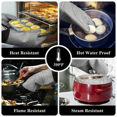 Set of 4 Silicone Oven Mitts & Pot Holders Extra Long Heat Resistant Gloves