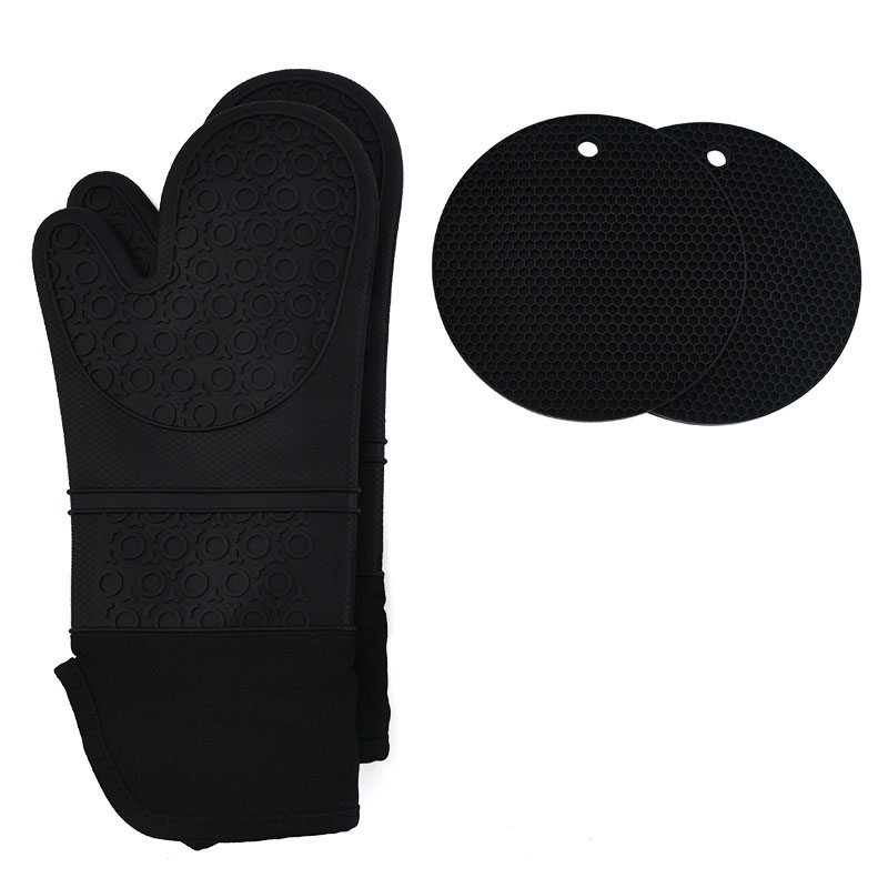 Set of 4 Silicone Oven Mitts & Pot Holders Extra Long Heat Resistant Gloves