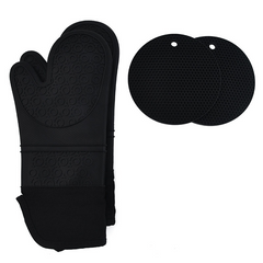 Set of 4 Silicone Oven Mitts & Pot Holders Extra Long Heat Resistant Gloves